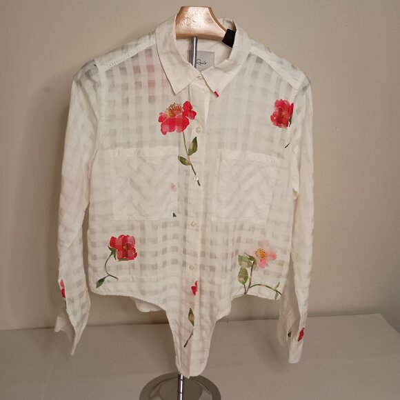 Rails Women’s Kelsey Floral Powder Check Blouse with Front Tie Size S Small - Picture 3 of 16